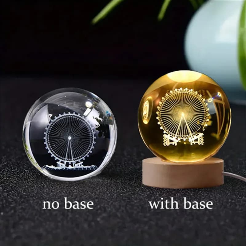 Boule de cristal 3D Saturne avec socle lumineux LED slide 7