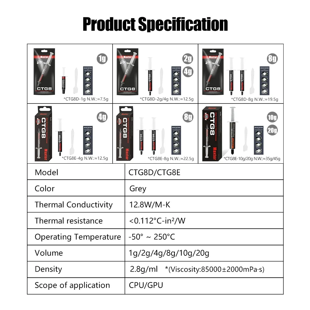 Maxtor CTG8 - Pâte thermique haute performance 12,8 W/mK pour CPU et GPU (1g/2g/4g) - Image 6