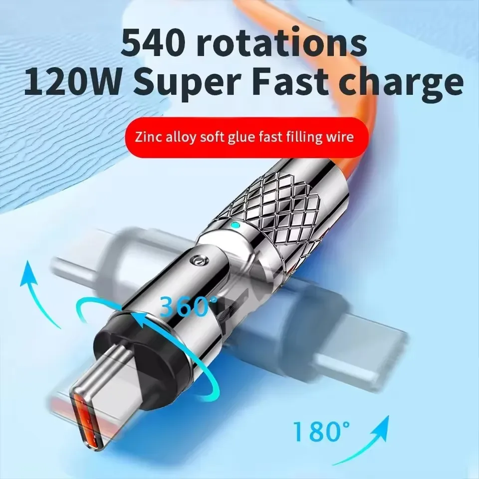 Câble de charge rapide USB 120W 6A avec connecteur rotatif à 540° - Image 4