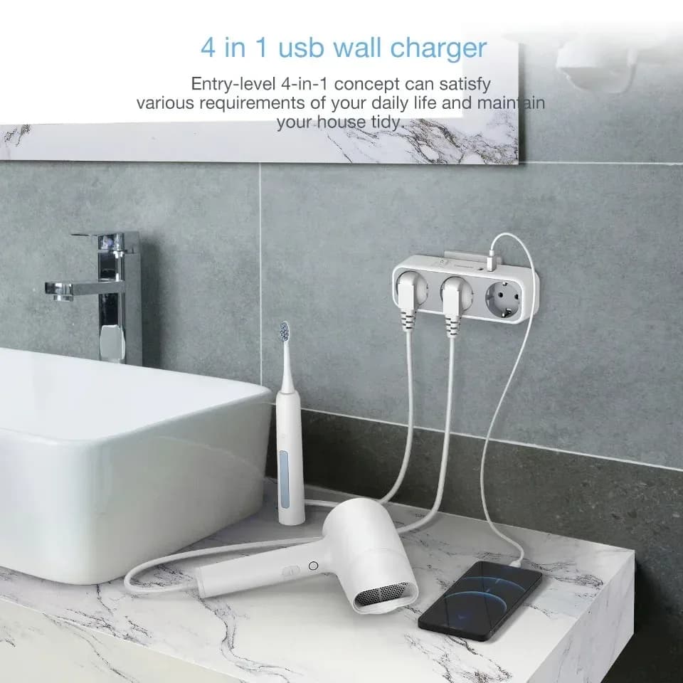 TESSAN Adaptateur multiprise avec interrupteur, 3 prises CA et 2 ports USB - Protection contre les surcharges - Image 2