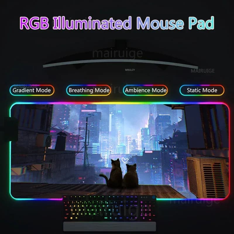 Tapis de souris gaming XL rétroéclairé RVB - Design Cyberpunk - Image 3