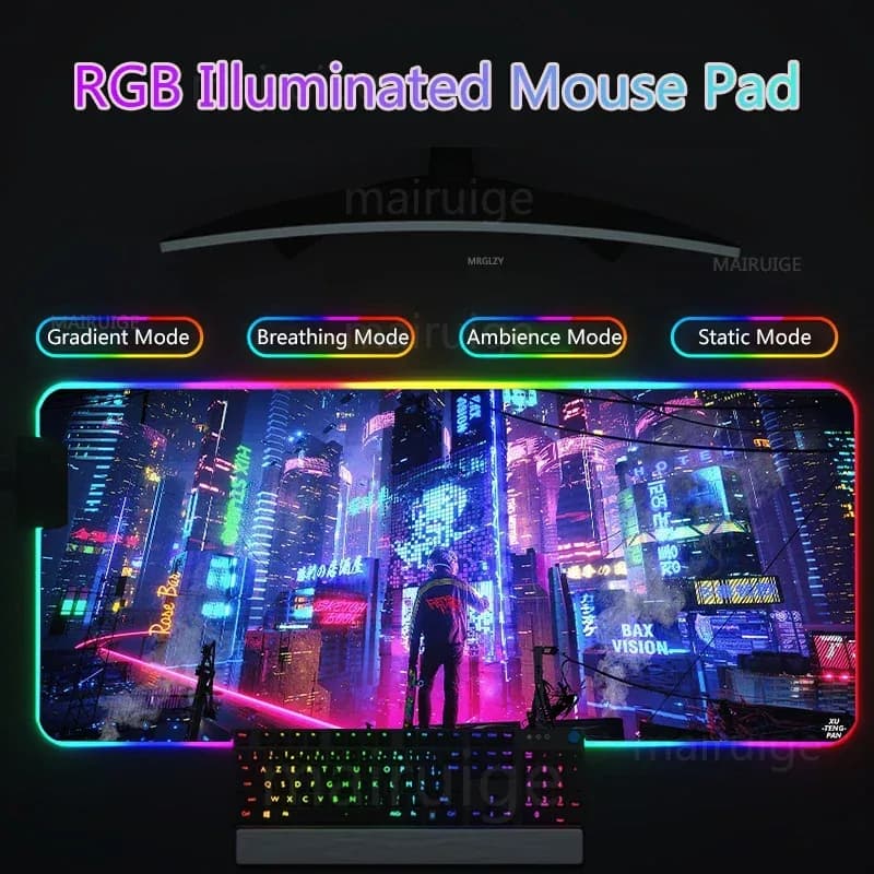 Tapis de souris gaming XL rétroéclairé RVB - Design Cyberpunk - Image 1