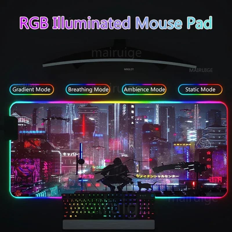 Tapis de souris gaming XL rétroéclairé RVB - Design Cyberpunk - Image 4