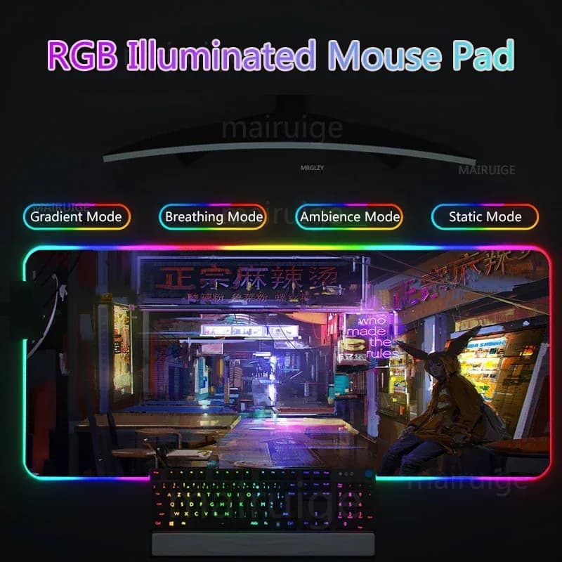 Tapis de souris gaming XL rétroéclairé RVB - Design Cyberpunk - Image 2