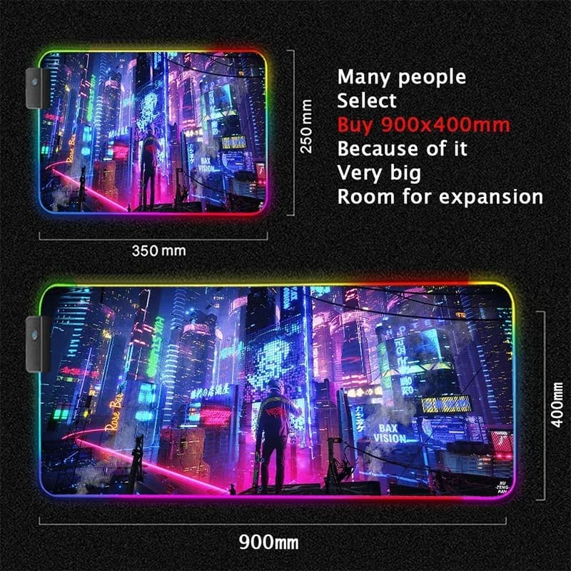 Tapis de souris gaming XL rétroéclairé RVB - Design Cyberpunk slide 19