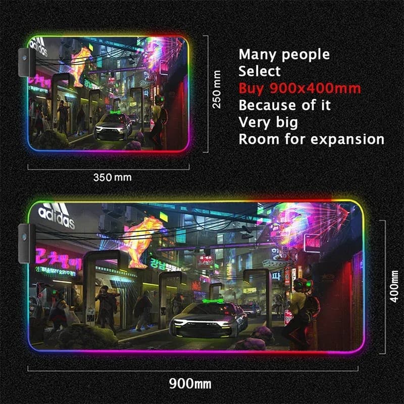 Tapis de souris gaming XL rétroéclairé RVB - Design Cyberpunk slide 11