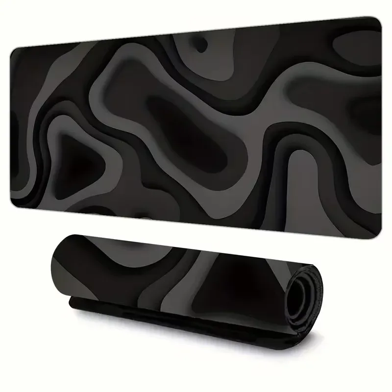 Tapis de souris design art abstrait noir et gris avec bords cousus - Image 1