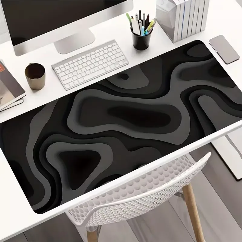 Tapis de souris design art abstrait noir et gris avec bords cousus - Image 2