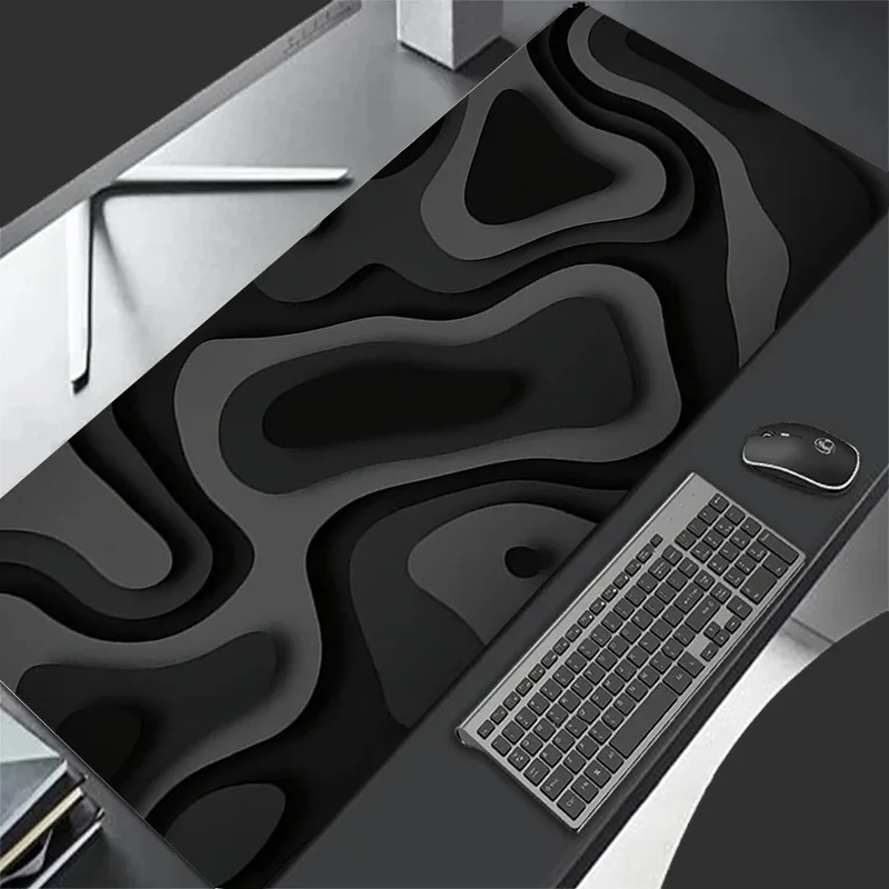 Tapis de souris design art abstrait noir et gris avec bords cousus - Image 3