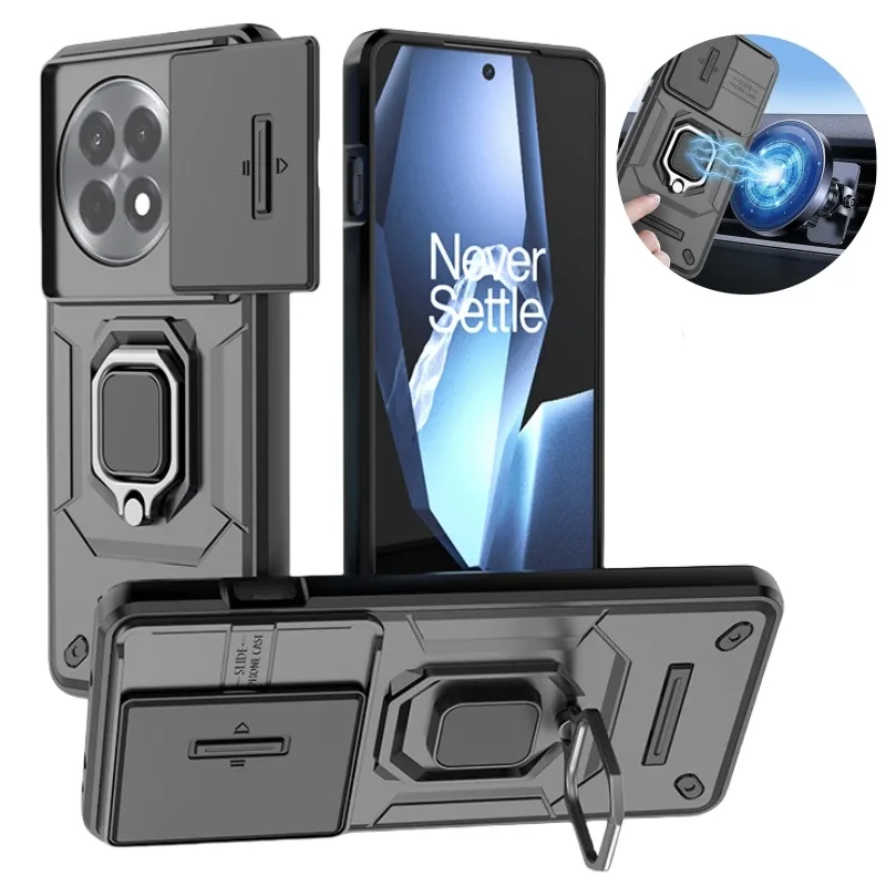 Coque de protection avec cache caméra coulissant et anneau magnétique pour OnePlus
