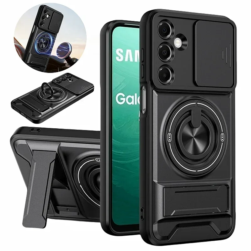 Coque de protection pour Samsung Galaxy S26, S25, S24, S23, S22 (Ultra, Plus, FE) avec support magnétique, anneau et protection d'objectif