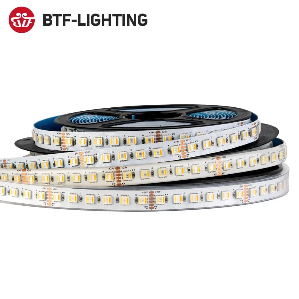 Ruban LED 5050 RGBCCT 5-en-1 (12V/24V) - 5m, 96 LED/m, 2700K-6500K, PCB Noir ou Blanc