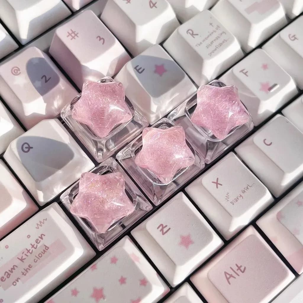 Touches de clavier personnalisées transparentes à paillettes étoilées - WASD et flèches directionnelles