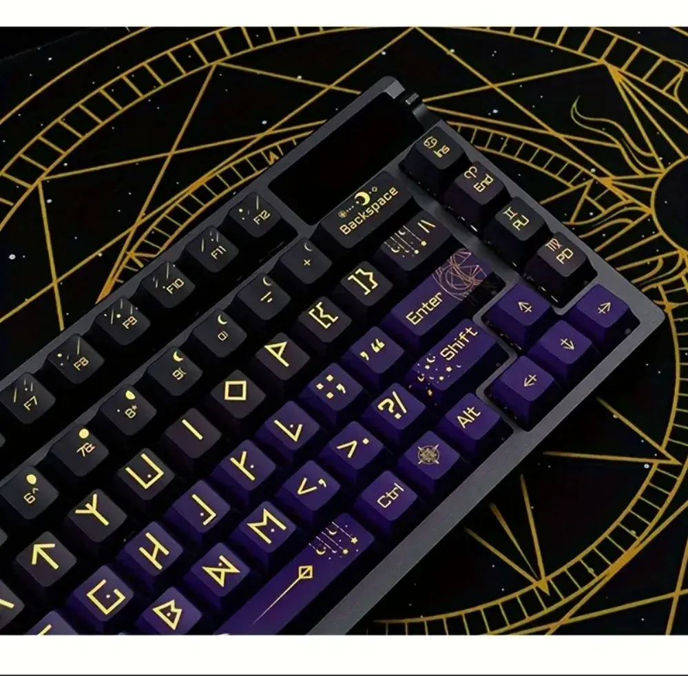 Set de Keycaps PBT Thème Constellation (130 touches) - Profil OEM - Symboles Astrologiques en Gravure Latérale
