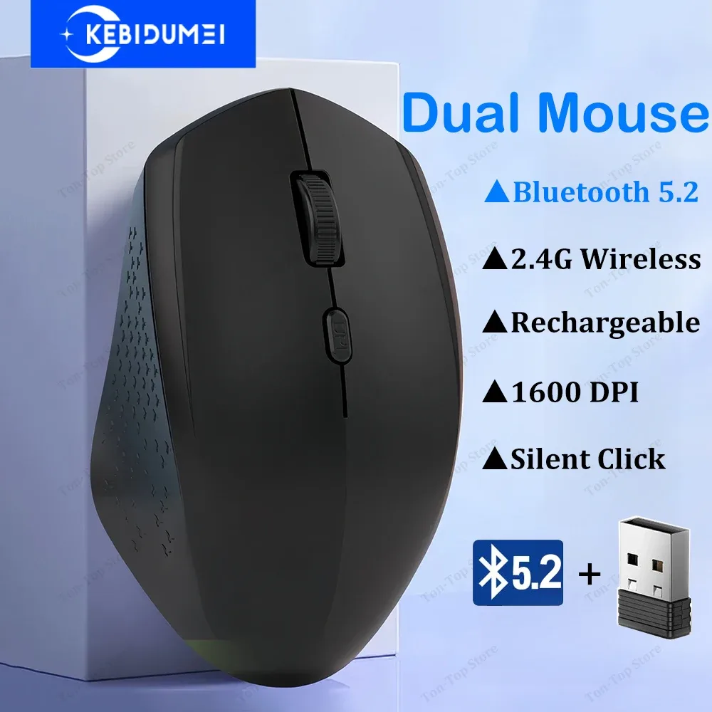 Souris sans fil rechargeable double mode Bluetooth 5.2 et 2.4G - Silencieuse - 1600 DPI - Image 1