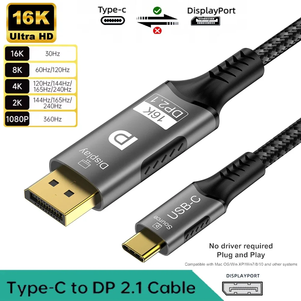 Câble USB-C vers DisplayPort 2.1 - 16K @ 30Hz / 8K @ 60Hz - 54 Gbps - Compatible Thunderbolt 4/3 slide 7