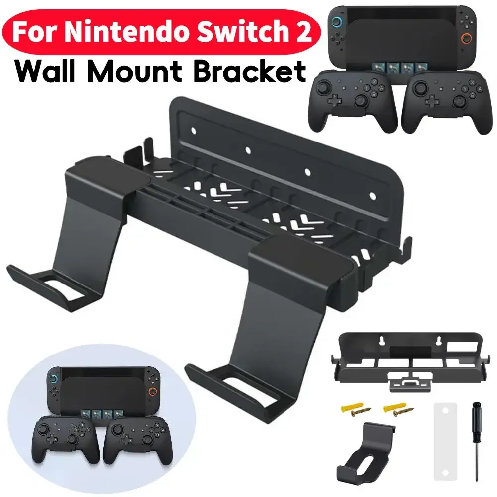 Support Mural en Métal pour Nintendo Switch 2 avec Rangement pour 8 Jeux et Crochets pour Manettes