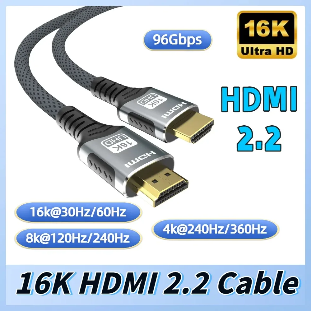 Câble HDMI 16K Ultra Haute Vitesse (96 Gbps) - 16K@60Hz, 8K@120Hz, 4K@240Hz, HDR, HDCP - Compatible PS5, Xbox, PC, Switch