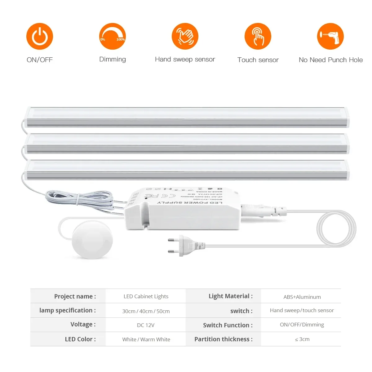 Réglette LED sous-meuble en aluminium avec capteur de mouvement et intensité variable