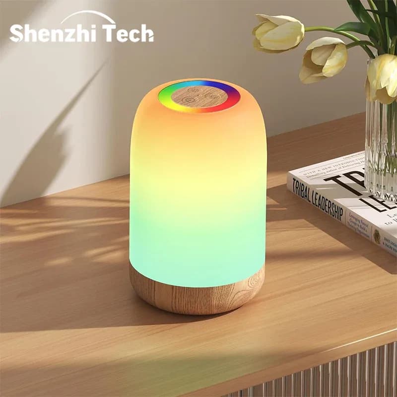 Lampe de table tactile LED effet bois, veilleuse RGB rechargeable avec minuterie