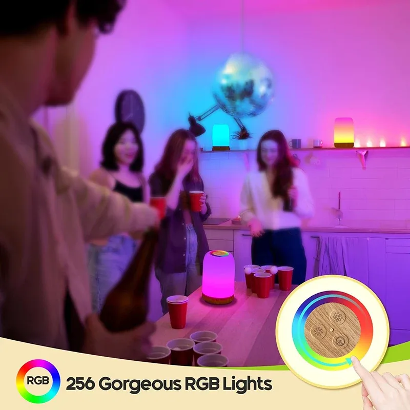 Lampe de table tactile LED effet bois, veilleuse RGB rechargeable avec minuterie slide 6