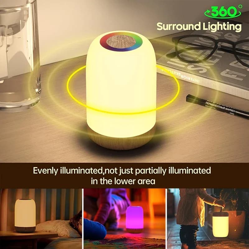 Lampe de table tactile LED effet bois, veilleuse RGB rechargeable avec minuterie slide 3
