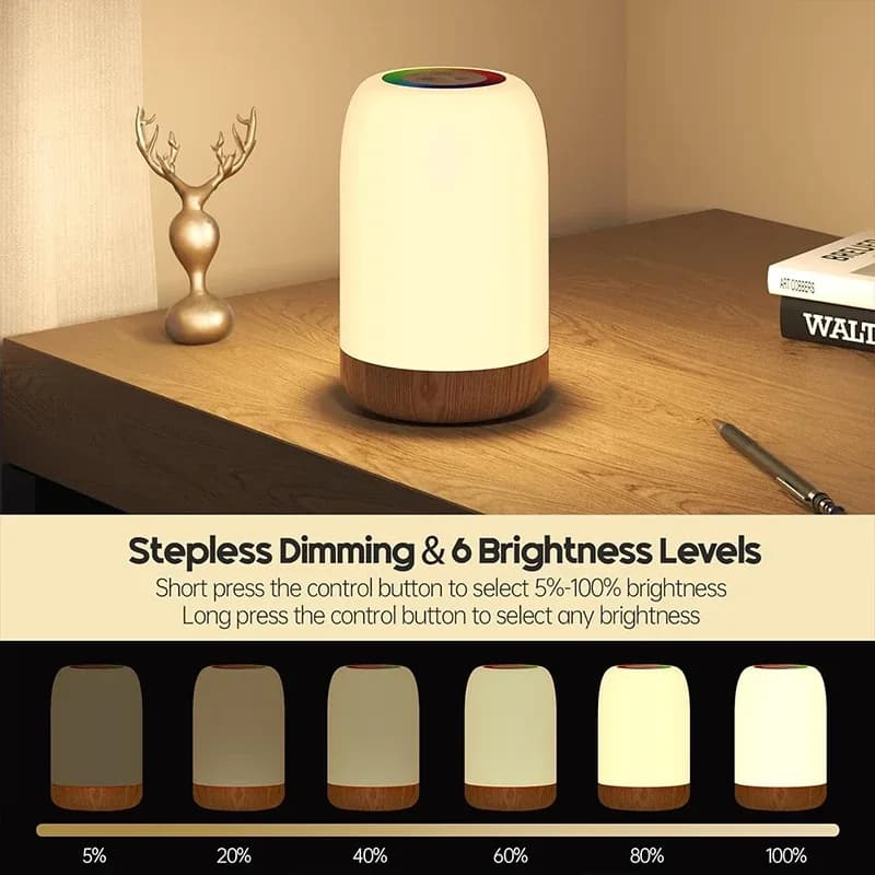 Lampe de table tactile LED effet bois, veilleuse RGB rechargeable avec minuterie slide 2