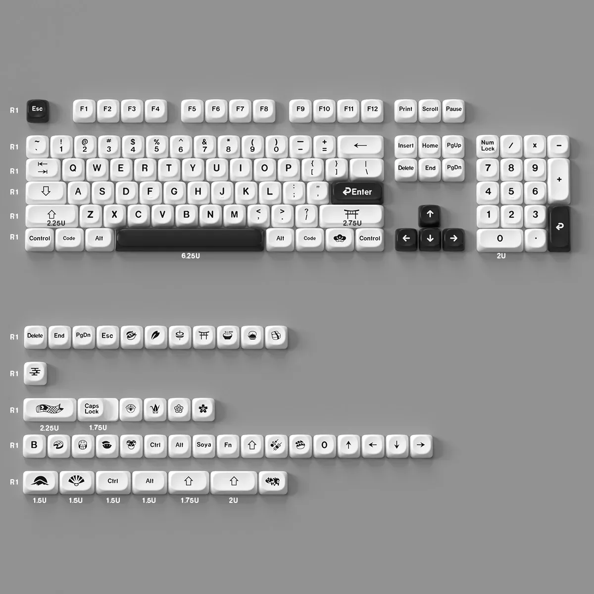 Ensemble de touches PBT minimalistes - Profil MOA - Dye-Sub - Noir et Blanc slide 7