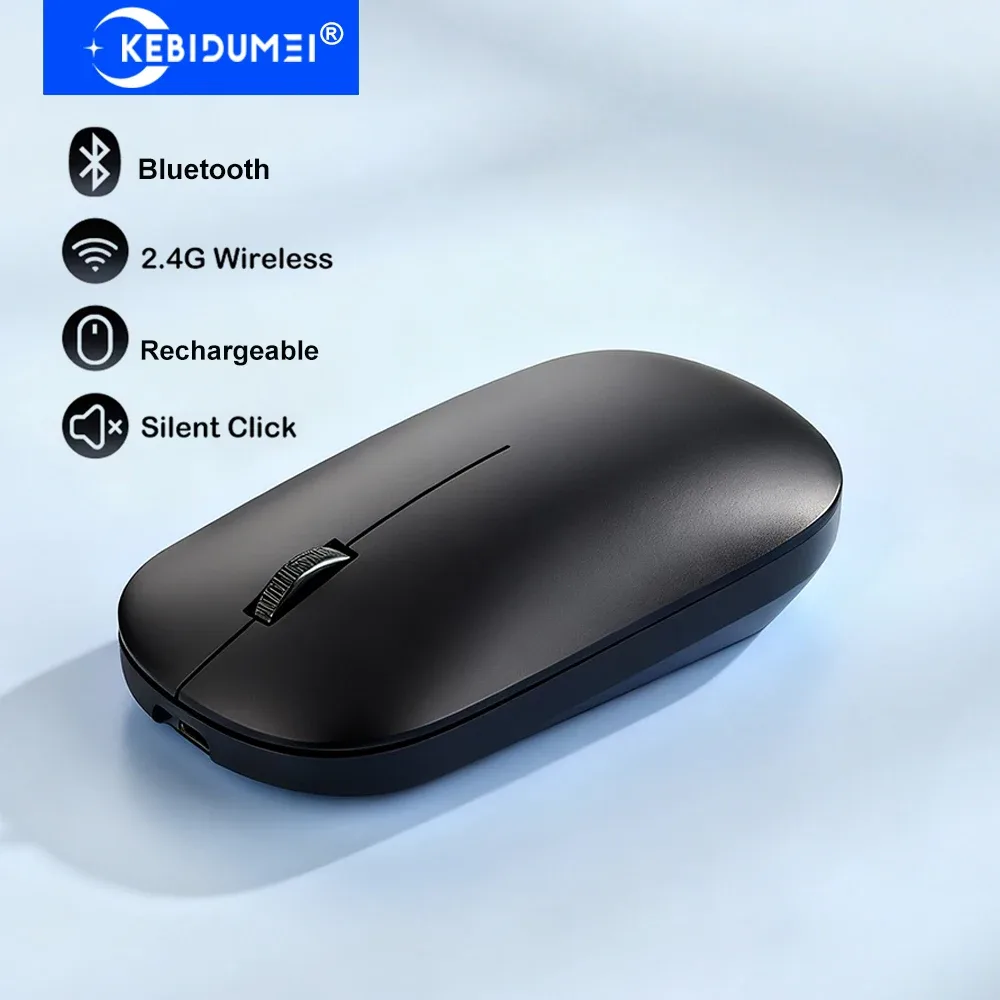 Souris sans fil rechargeable double mode (Bluetooth + 2,4 GHz) avec boutons silencieux - Image 1
