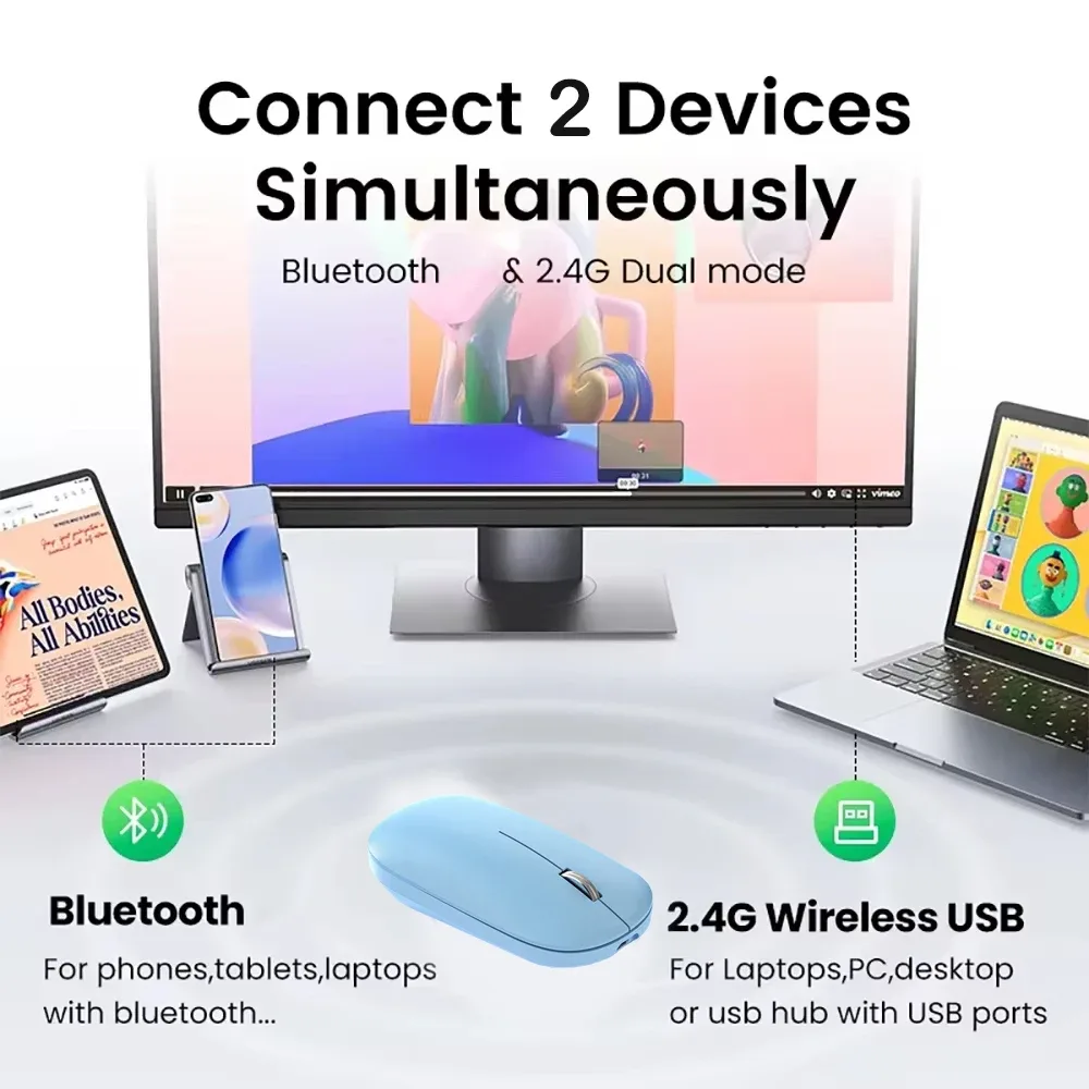 Souris sans fil rechargeable double mode (Bluetooth + 2,4 GHz) avec boutons silencieux - Image 2