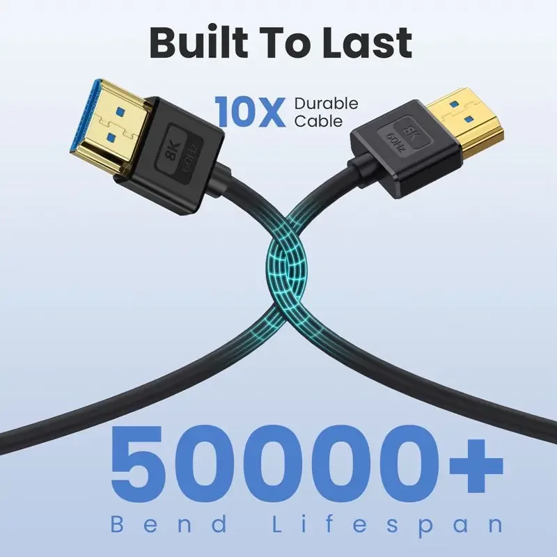 Câble HDMI 2.1 Coudé en Silicone, Ultra Flexible et Fin - 10K 96Hz, 8K 60Hz, 4K 240Hz/144Hz - Image 3