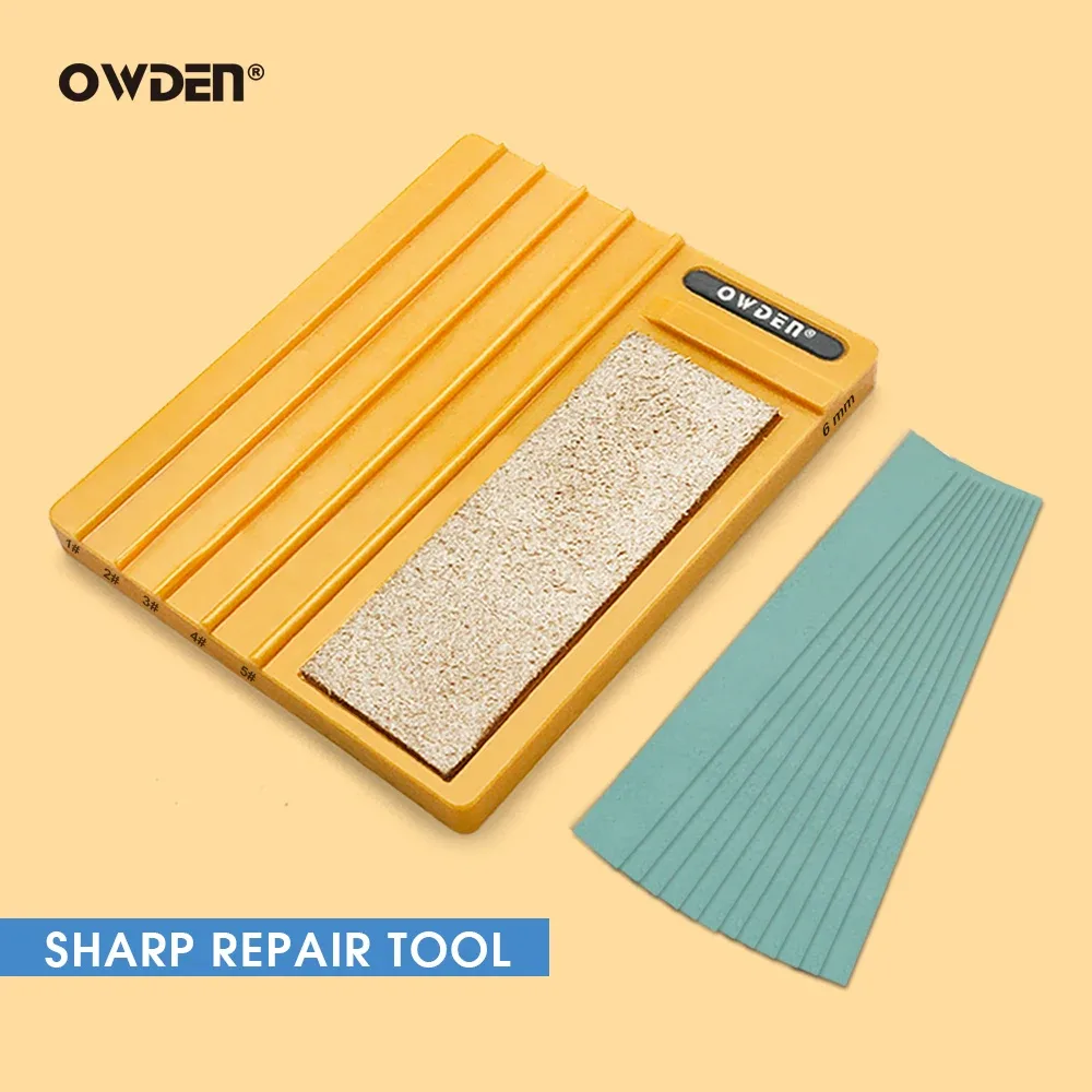 OWDEN - Guide d'affûtage breveté pour outils de maroquinerie, version longue avec papier de verre