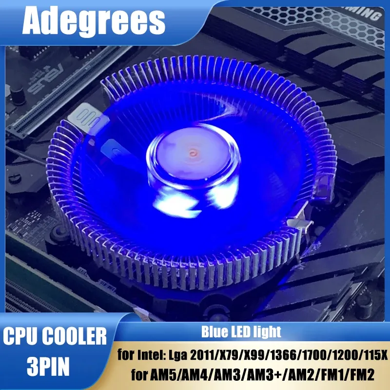 Ventirad CPU à Air avec LED Bleue - 3 Broches - Compatible Intel LGA 1150/1151/1155/1156/1200/1366/1700/X99 & AMD AM3/AM4/AM5 - Image 1