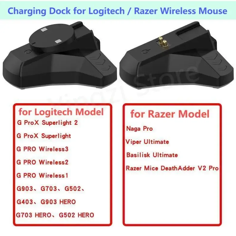 Station de charge pour souris sans fil compatible Logitech PRO X Superlight 1/2, G Pro Wireless et Razer Viper/Naga/Basilisk Ultimate