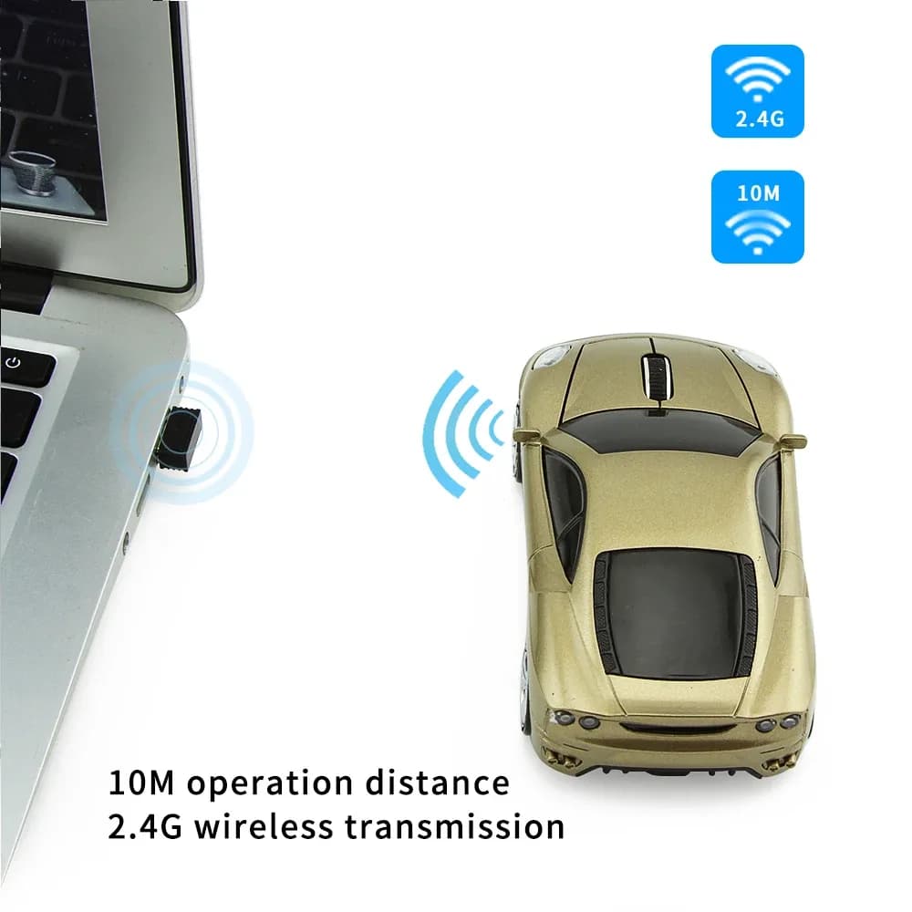Souris sans fil ergonomique en forme de voiture de sport avec LED bleue - Image 6