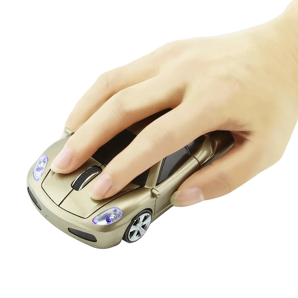 Souris sans fil ergonomique en forme de voiture de sport avec LED bleue - Image 5