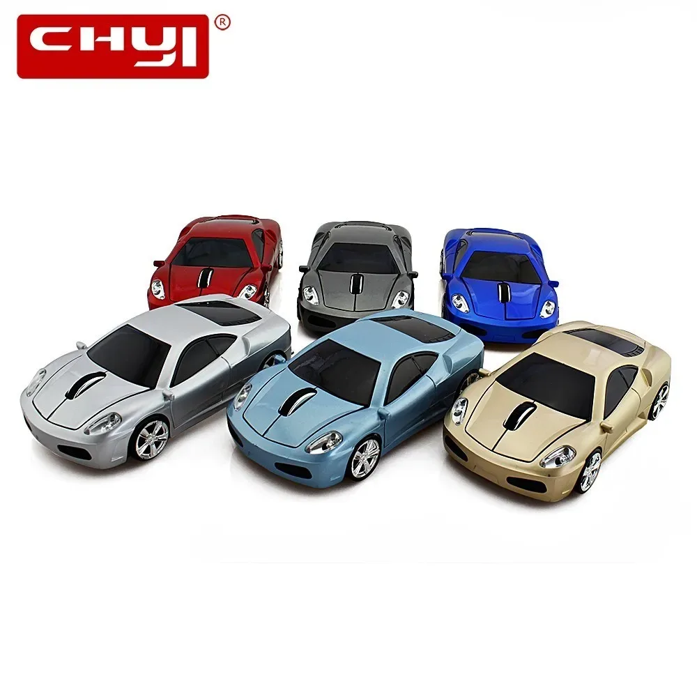 Souris sans fil ergonomique en forme de voiture de sport avec LED bleue - Image 1