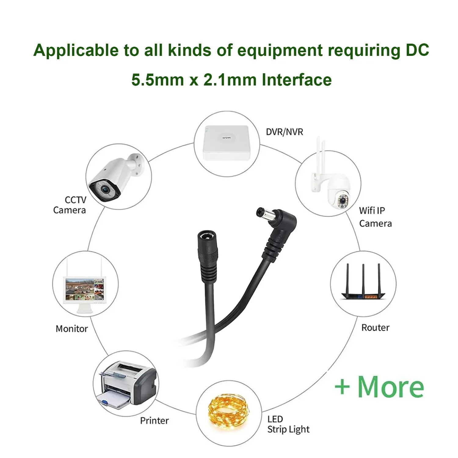 Rallonge d'alimentation DC 5,5 x 2,1 mm coudée mâle vers femelle pour caméra CCTV et ruban LED - Image 5