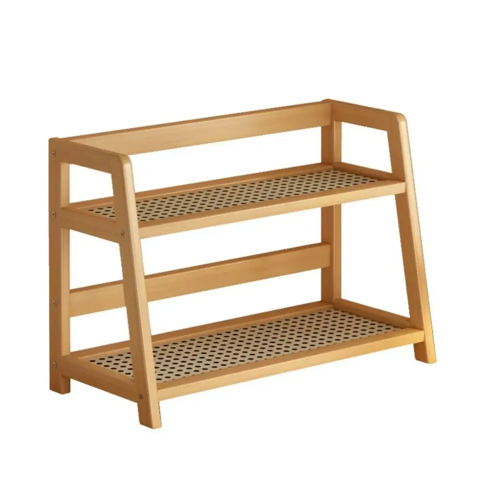 Étagère de rangement multifonction en bois et rotin