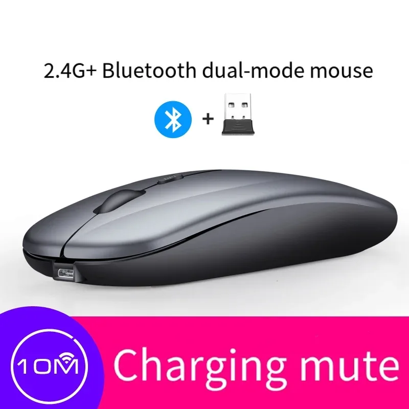 Souris sans fil rechargeable Bluetooth 5.2 et 2,4 GHz - 1600 DPI - Rétroéclairée