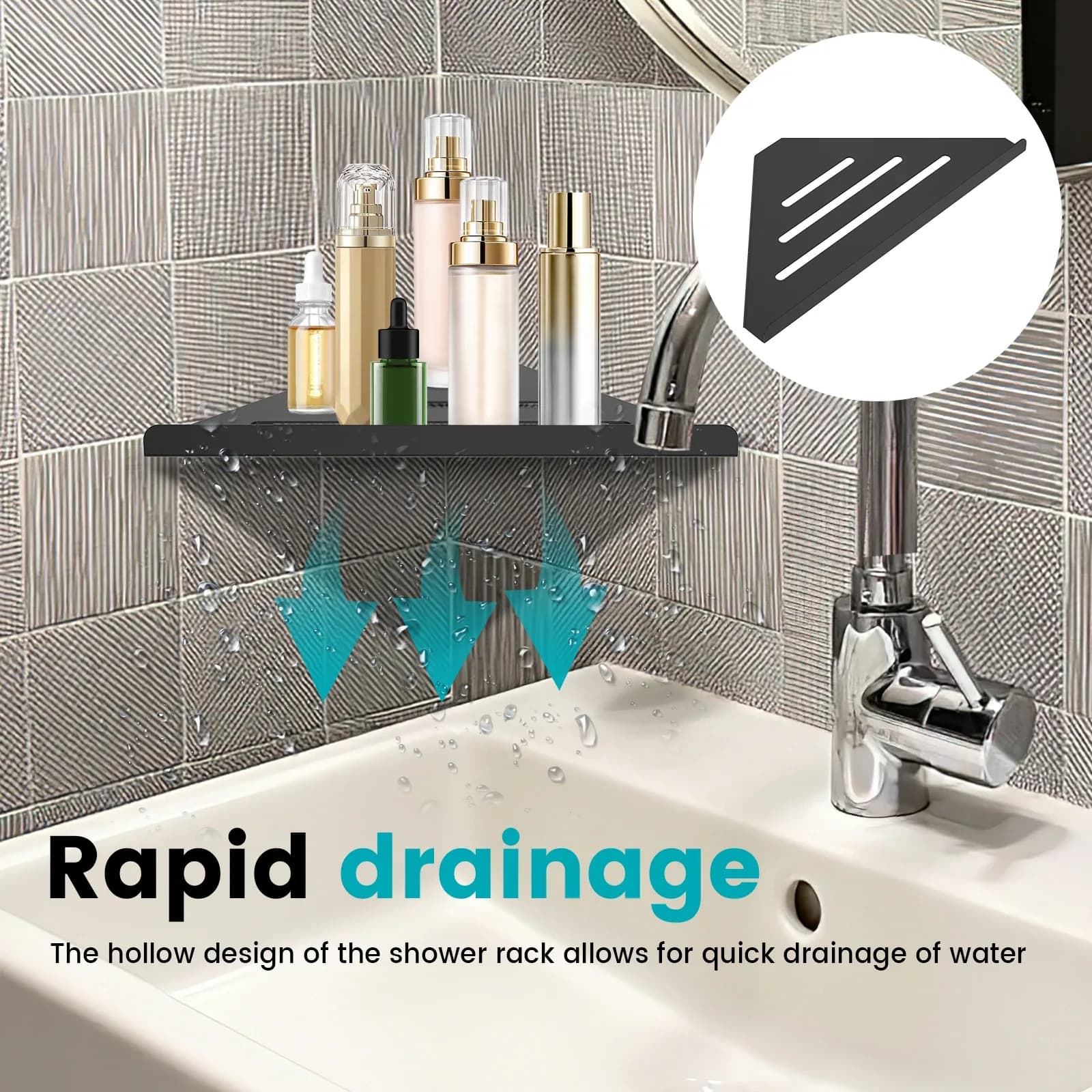 Étagère d'angle de douche en acier inoxydable 304 sans perçage slide 2