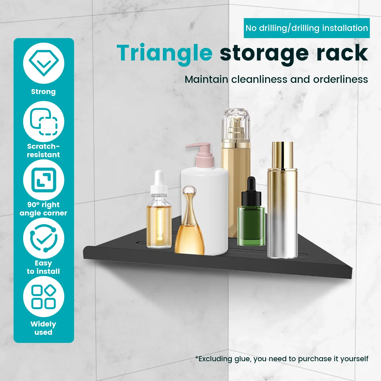 Étagère d'angle de douche en acier inoxydable 304 sans perçage slide 5
