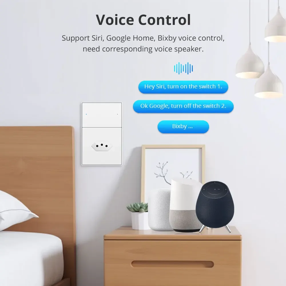 Prise murale brésilienne et interrupteur 2 gangs Wi-Fi Zemismart (10A) - Compatible HomeKit, Google Home et Tuya slide 4