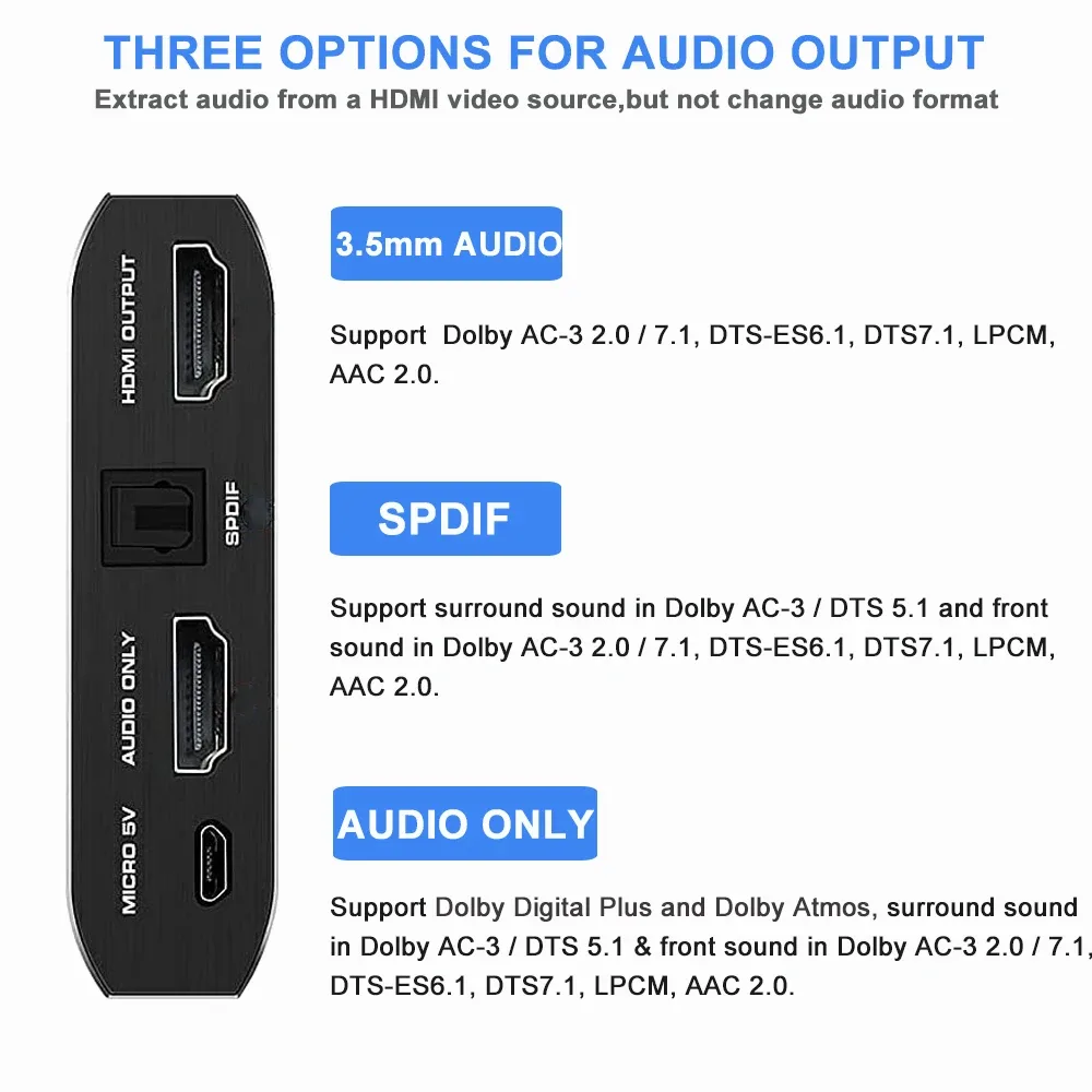 Extracteur Audio HDMI 4K - Convertisseur S/PDIF Optique et RCA slide 4
