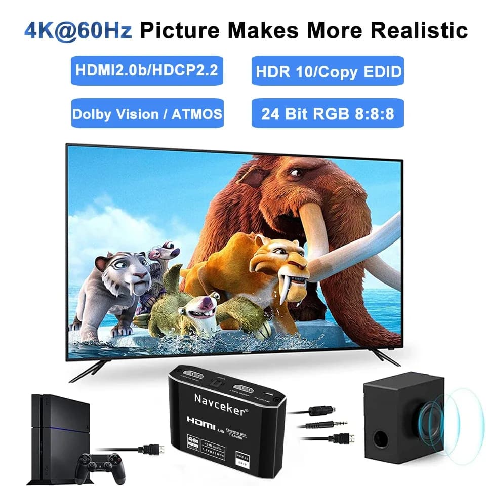Extracteur Audio HDMI 4K - Convertisseur S/PDIF Optique et RCA slide 3