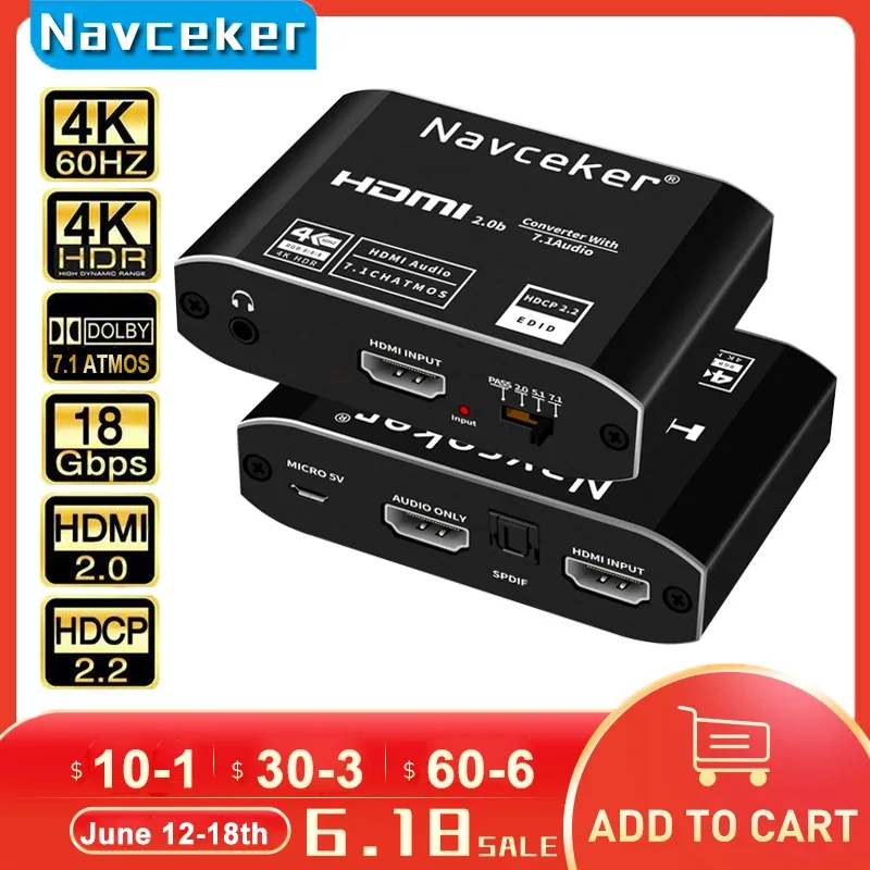 Extracteur Audio HDMI 4K - Convertisseur S/PDIF Optique et RCA