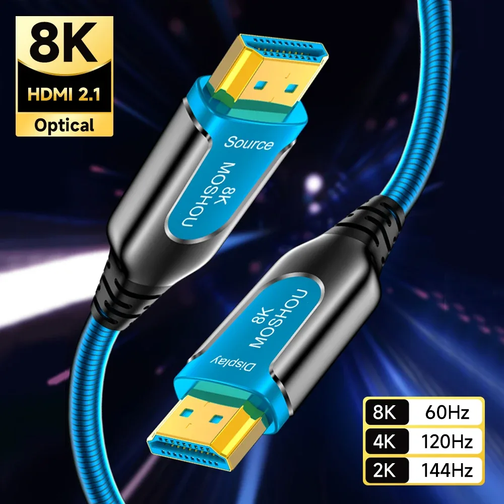 Câble HDMI 2.1 Fibre Optique MOSHOU - Ultra Haute Vitesse 48 Gbps, 8K 60Hz, 4K 120Hz, HDR Dynamique, eARC, HDCP 2.2 & 2.3 - Image 1