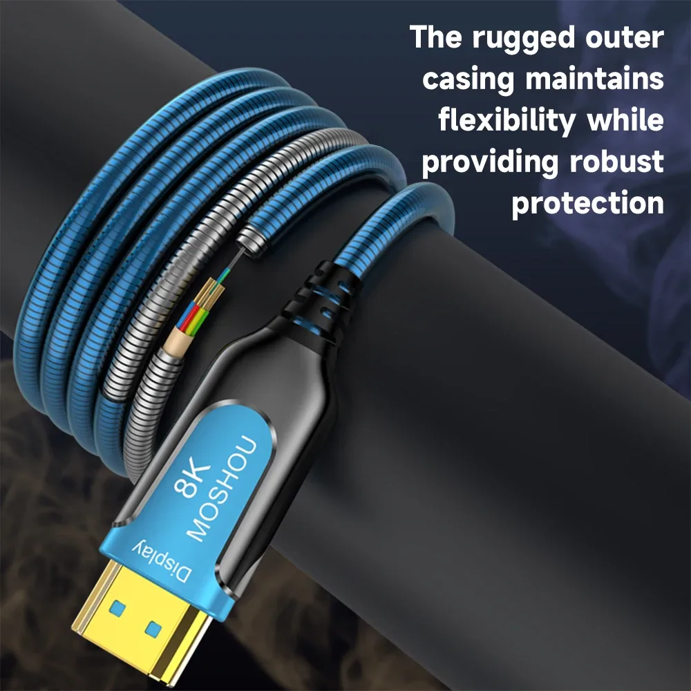 Câble HDMI 2.1 Fibre Optique MOSHOU - Ultra Haute Vitesse 48 Gbps, 8K 60Hz, 4K 120Hz, HDR Dynamique, eARC, HDCP 2.2 & 2.3 - Image 3