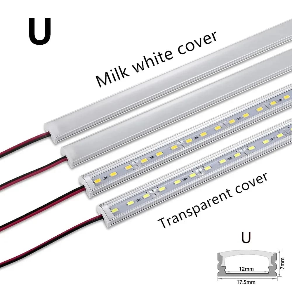 Barre LED rigide 50 cm avec profilé en aluminium, 8W, DC 12V, Type U/V - Image 2