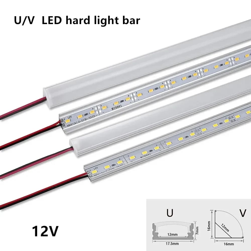 Barre LED rigide 50 cm avec profilé en aluminium, 8W, DC 12V, Type U/V - Image 1